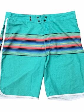Hurley Phantom Men's Board Shorts Striped Swim Trunks Teal Blue Size 31